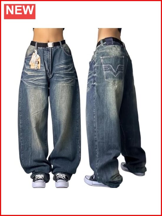 Denim - Boyfriend Hip Hop 90s Vintage Baggy Jeans Loose Denim Pants Mid Waist